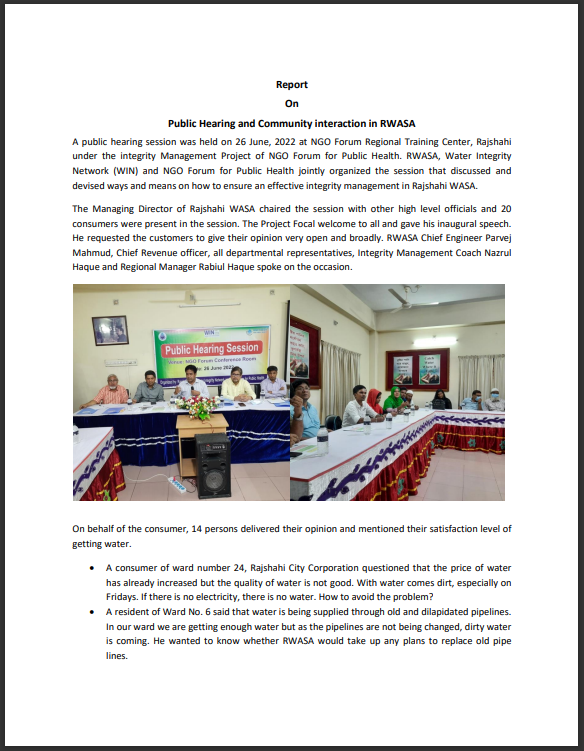 Cover of Report On Public Hearing Session